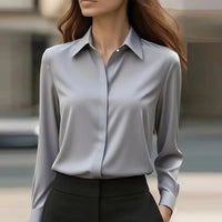 Long Sleeve Turn-Down Collar Formal Blouse