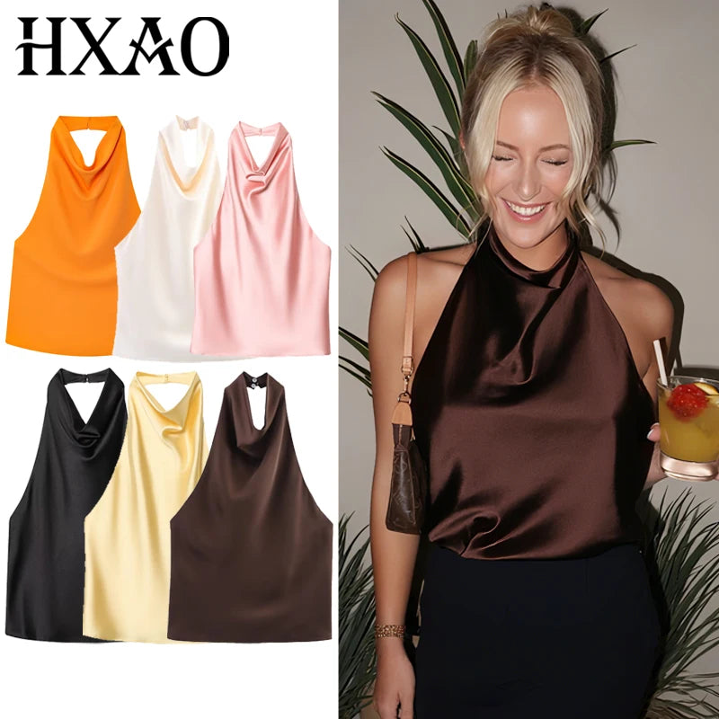 Satin Halter Corset Vest Top