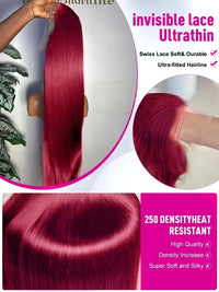 Wewave Burgundy 13x6 Hd Lace Frontal Human Hair Wig 99j Bone Straight Human Hair Wigs 13x4 Hd Lace Frontal Wig Bleached Knoted