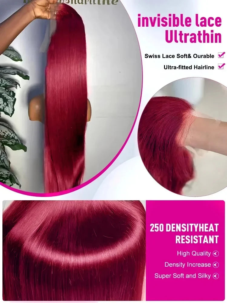 Wewave Burgundy 13x6 Hd Lace Frontal Human Hair Wig 99j Bone Straight Human Hair Wigs 13x4 Hd Lace Frontal Wig Bleached Knoted
