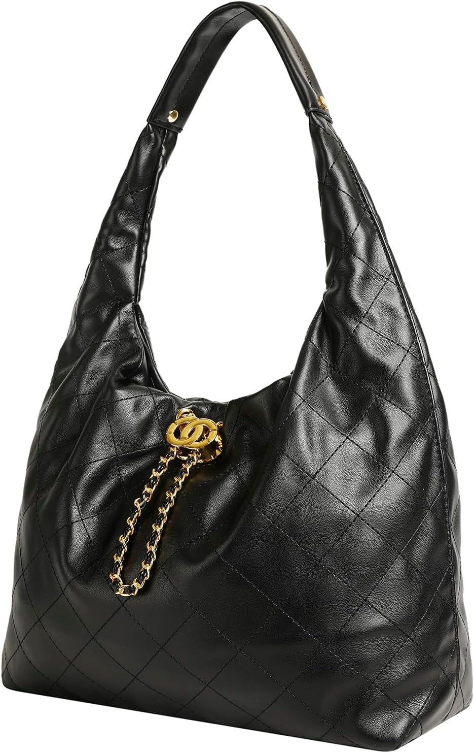 Quilted Vegan Leather Tote Handbag for Women, Soft Leather Slouchy Shoulder Bag