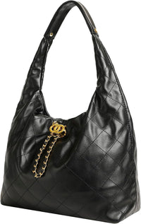 Quilted Vegan Leather Tote Handbag for Women, Soft Leather Slouchy Shoulder Bag