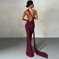 One-Shoulder Backless Ruched Maxi Dress