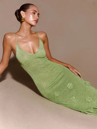 Boho Floral Lace High Waist Crochet Maxi Dress