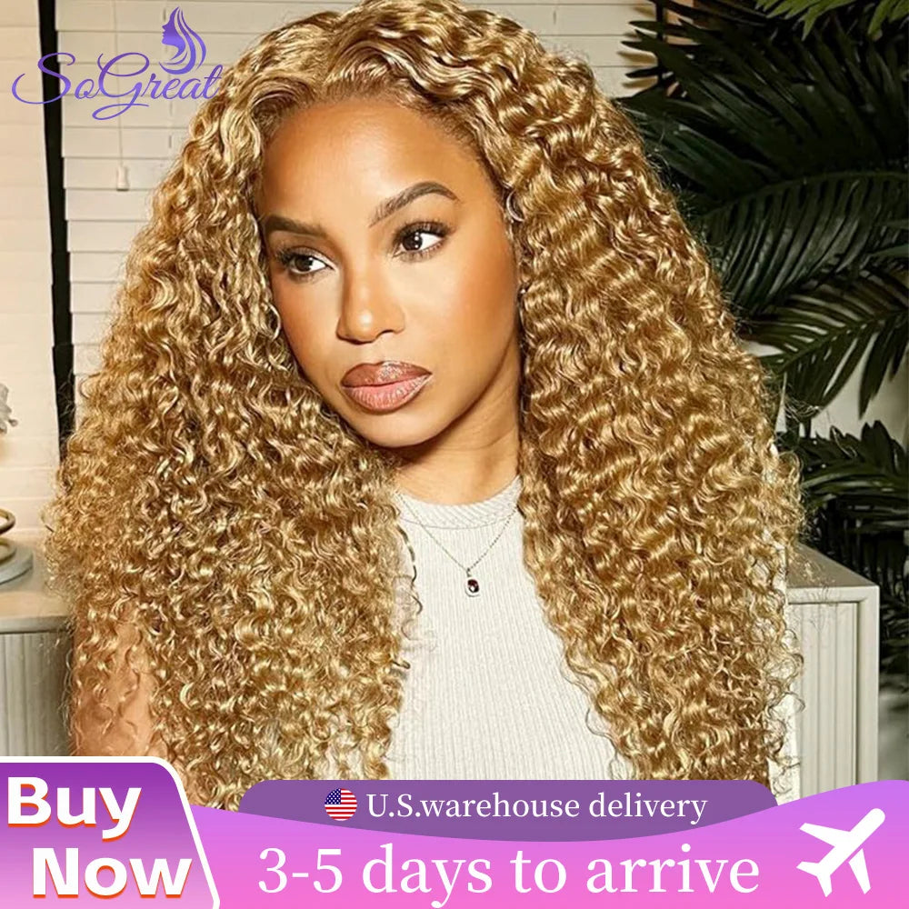 Honey Blonde #27 Deep Wave & Curly HD Lace Wig – 13x4 & 13x6 | 180% & 200% Density