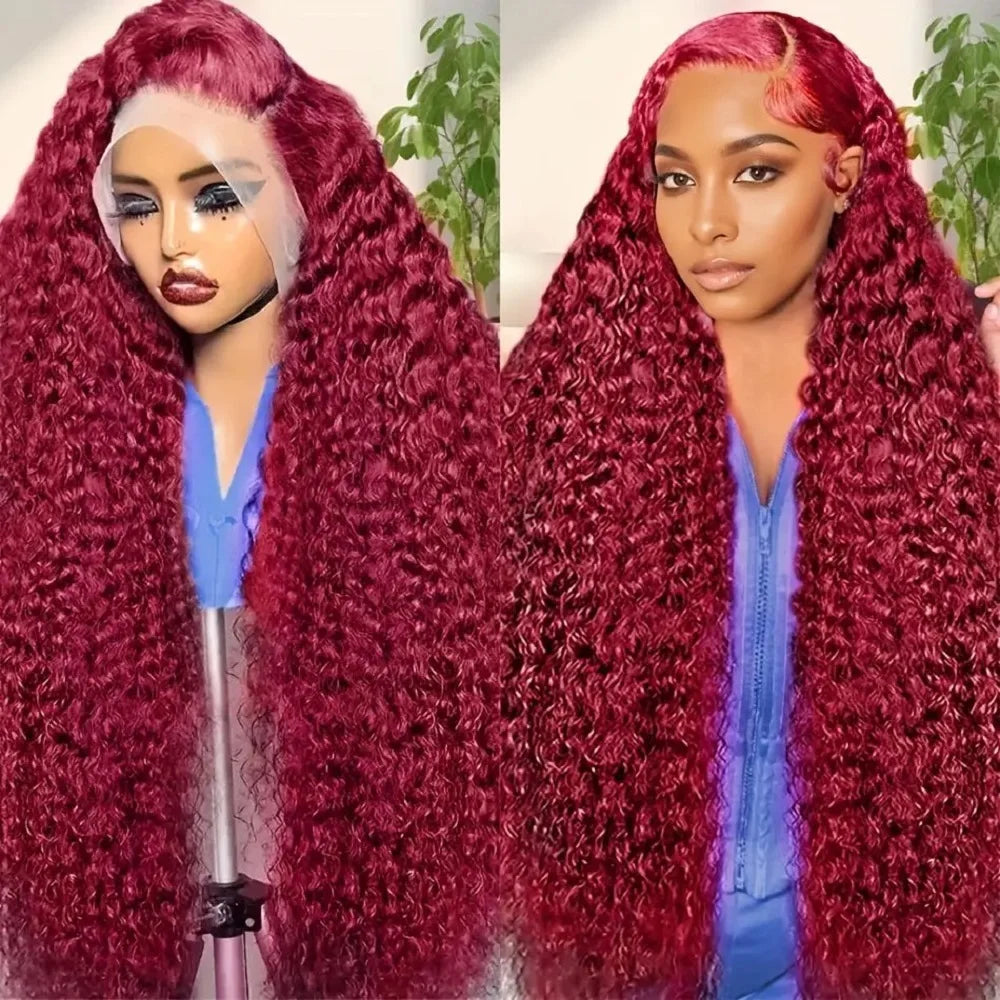 99J Burgundy Deep Wave Human Hair Wig