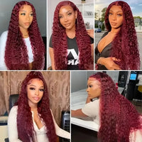 46 Inch Deep Wave High Density 99j Burgundy 13x6 Lace Frontal Human Hair Curly Wig Red Colored 13x4 HD Lace Front Wig For Women