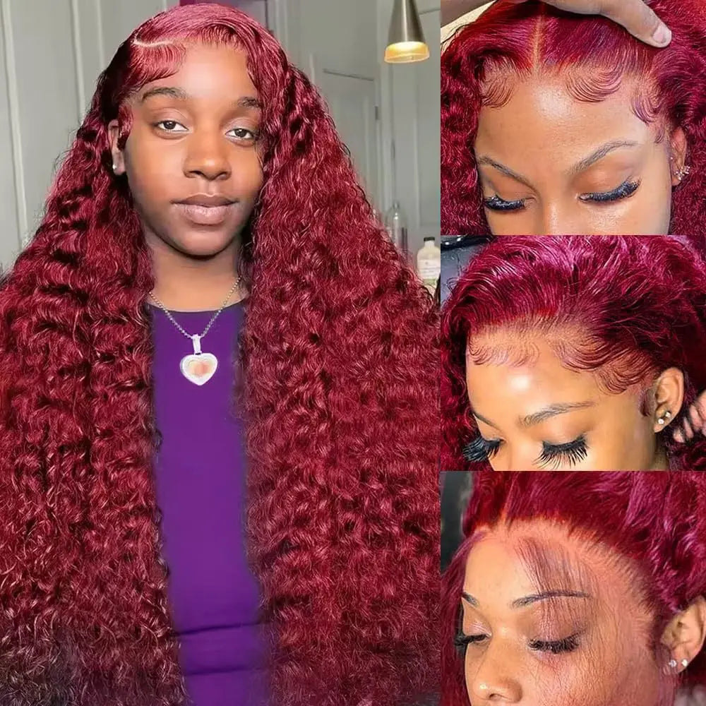 99J Burgundy Deep Wave Human Hair Wig