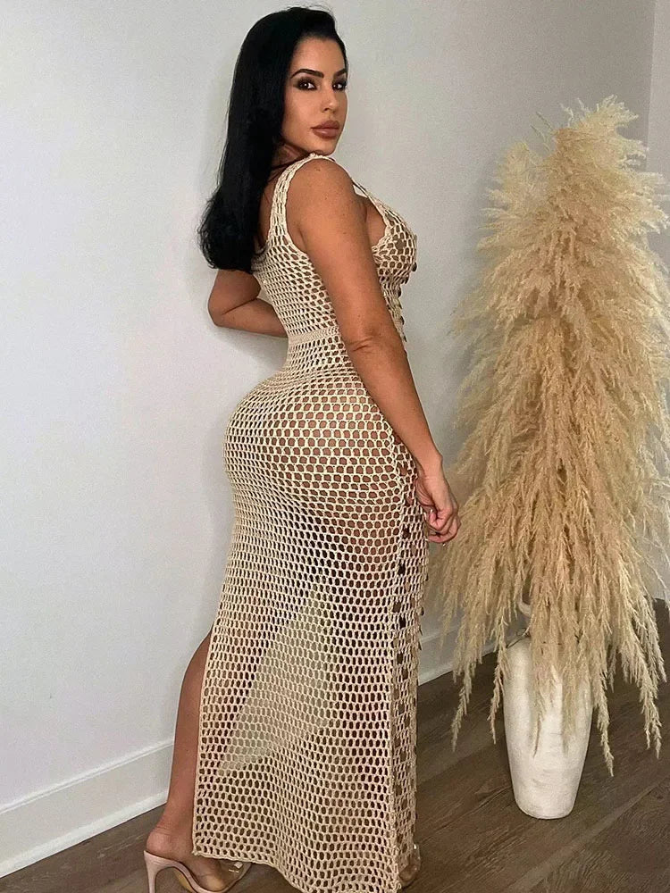 Sequined Crochet Hollow-Out Maxi Dress