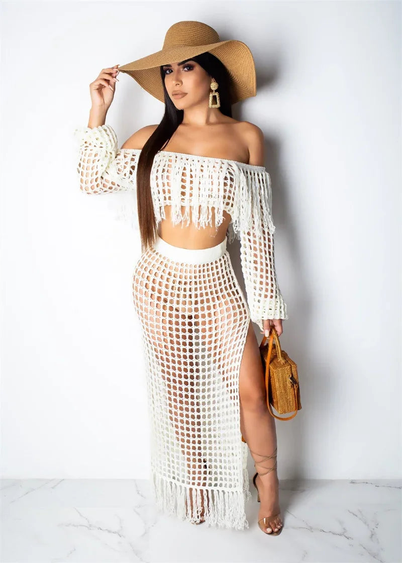 Fringed Tassel Crochet Hollow-Out Maxi Dress