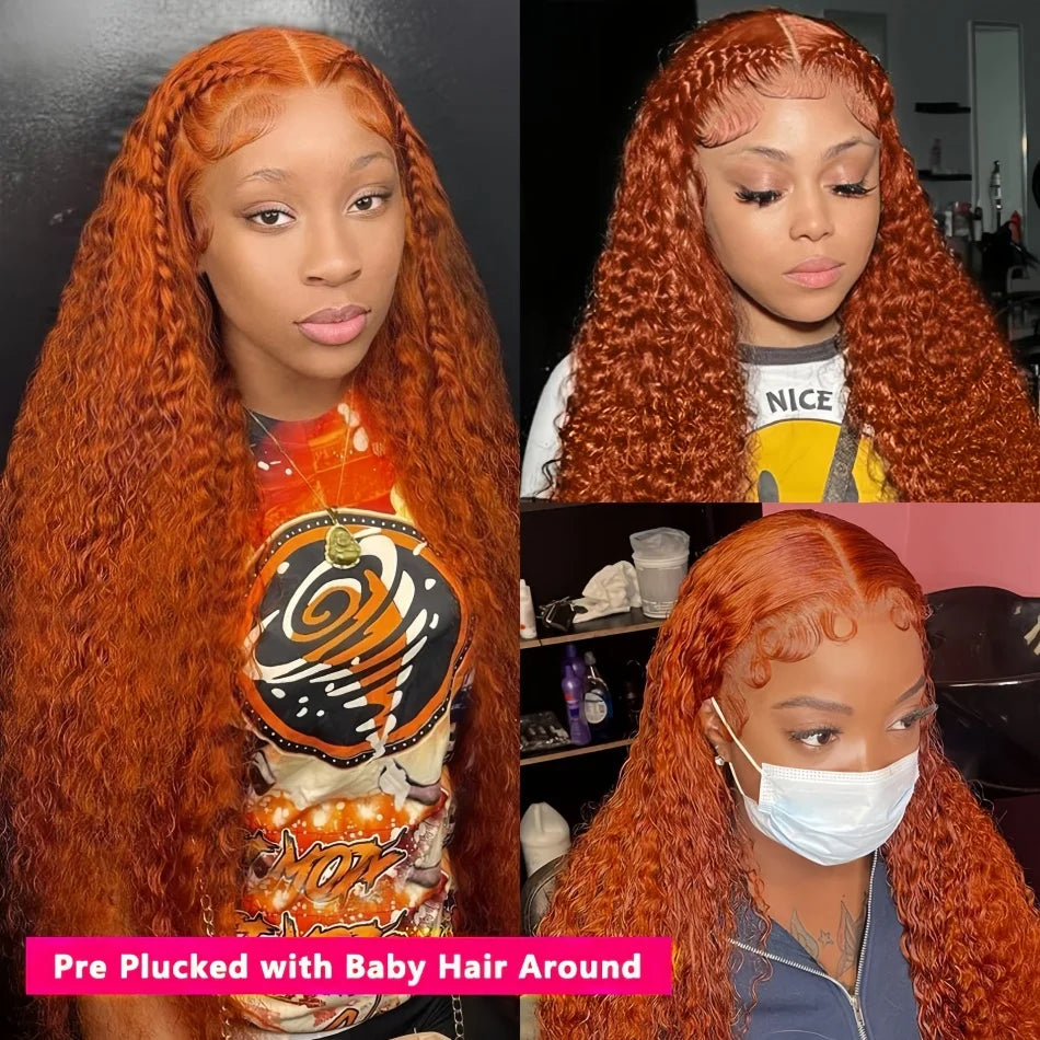 Ginger Orange Water Wave Curly HD Lace Wig – Brazilian Virgin Human Hair