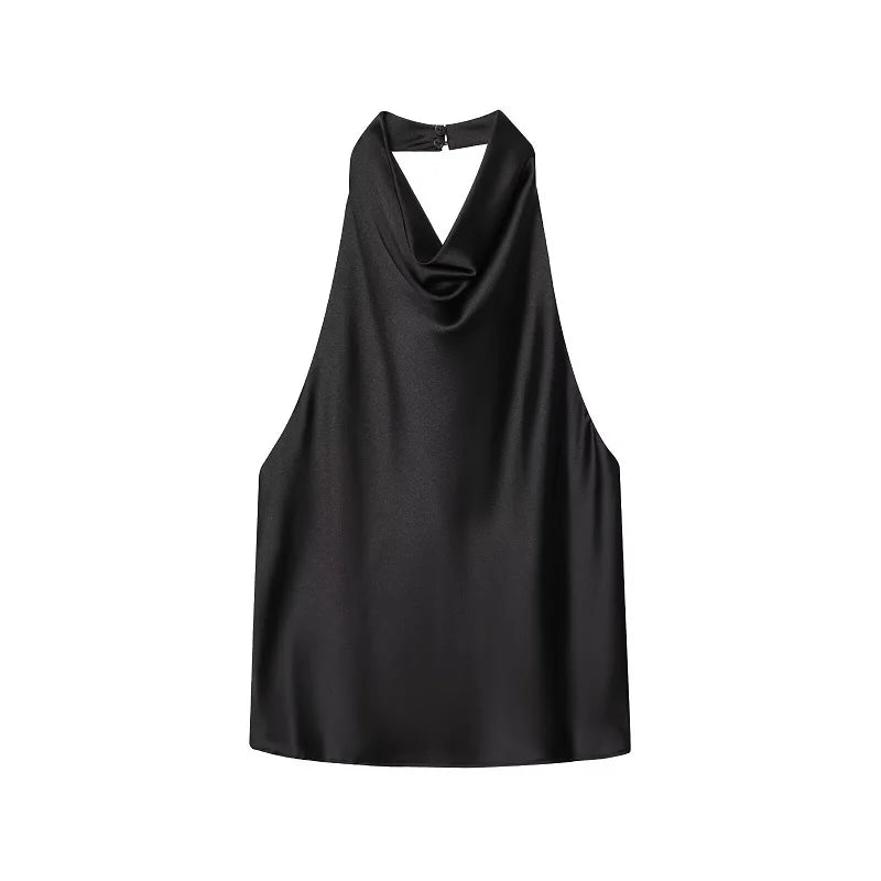Satin Backless Halter Camisole Top