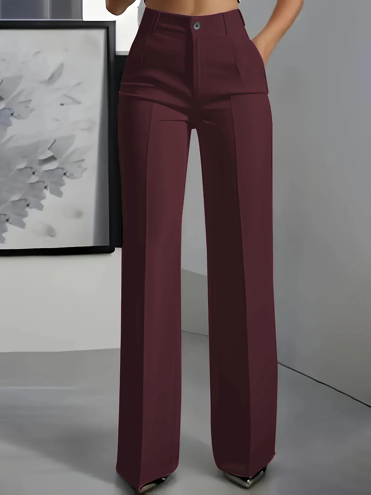 High Waist Draped Straight-Cut Trousers