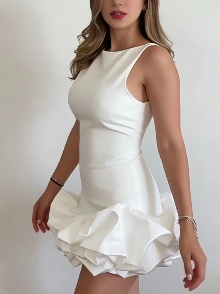 3D Floral Patchwork Backless Sleeveless Mini Dress