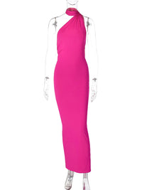 One-Shoulder Backless Ruched Maxi Dress
