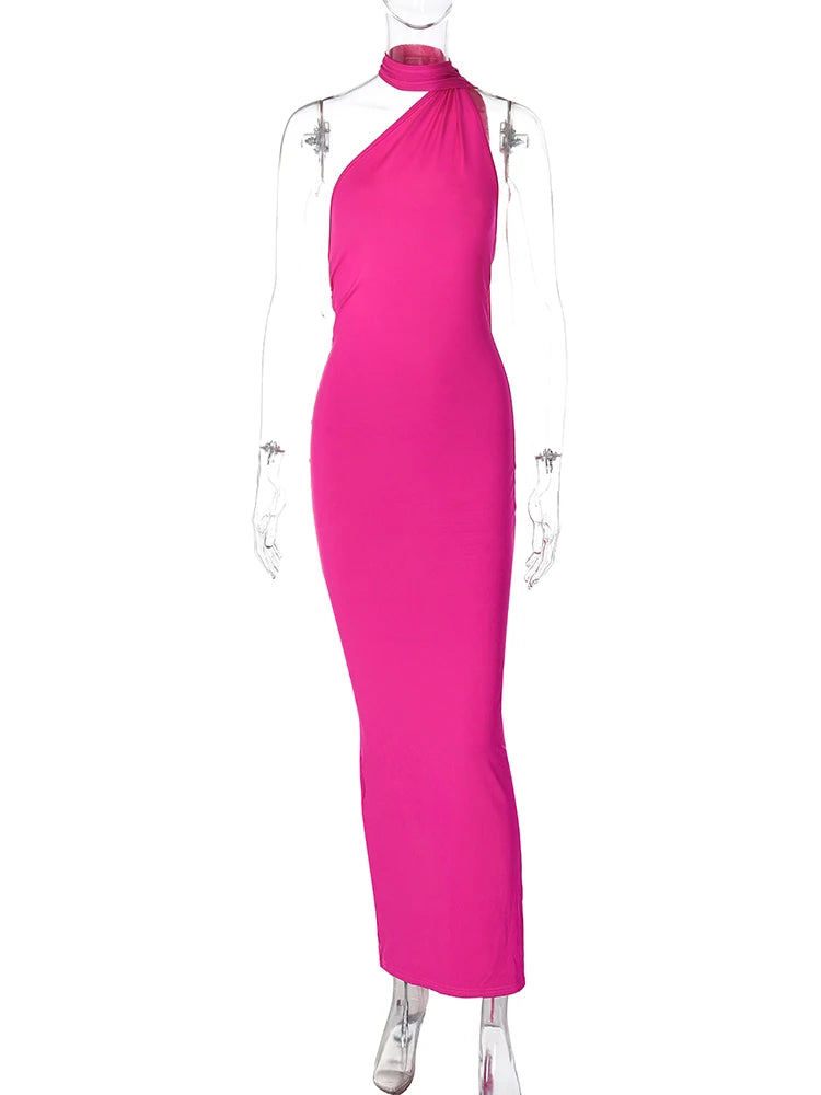 One-Shoulder Backless Ruched Maxi Dress