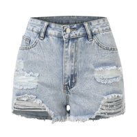 Women'S Jeans Shorts Casual Summer Fashion Ripped Jeans Pants with Holes Washed Color High-Waisted Fashion Denim Shorts 2024