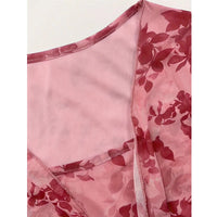 Y2K Floral Mesh Flare Sleeve Top