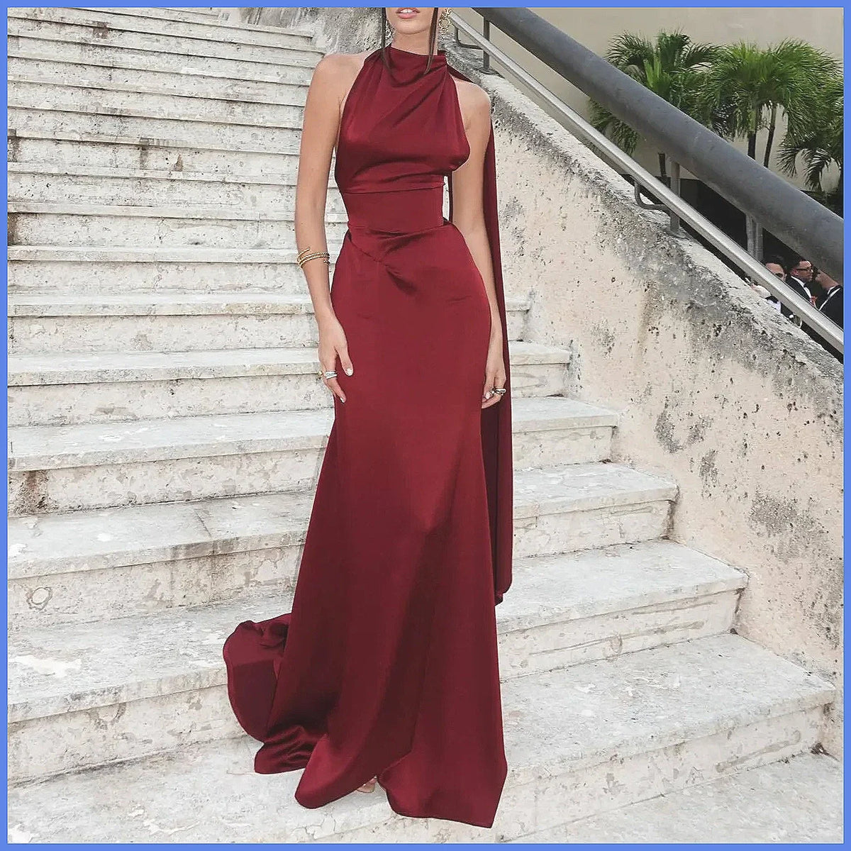 High Waist Back Bandage Sleeveless Satin Maxi Dress