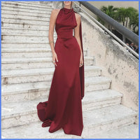 High Waist Back Bandage Sleeveless Satin Maxi Dress