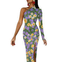 One-Shoulder Floral Print Bodycon Maxi Dress