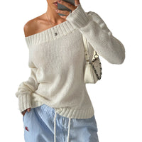 Head Sloping Exposed Shoulder Women'S Autumnwinter Knit Casual