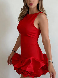3D Floral Patchwork Backless Sleeveless Mini Dress