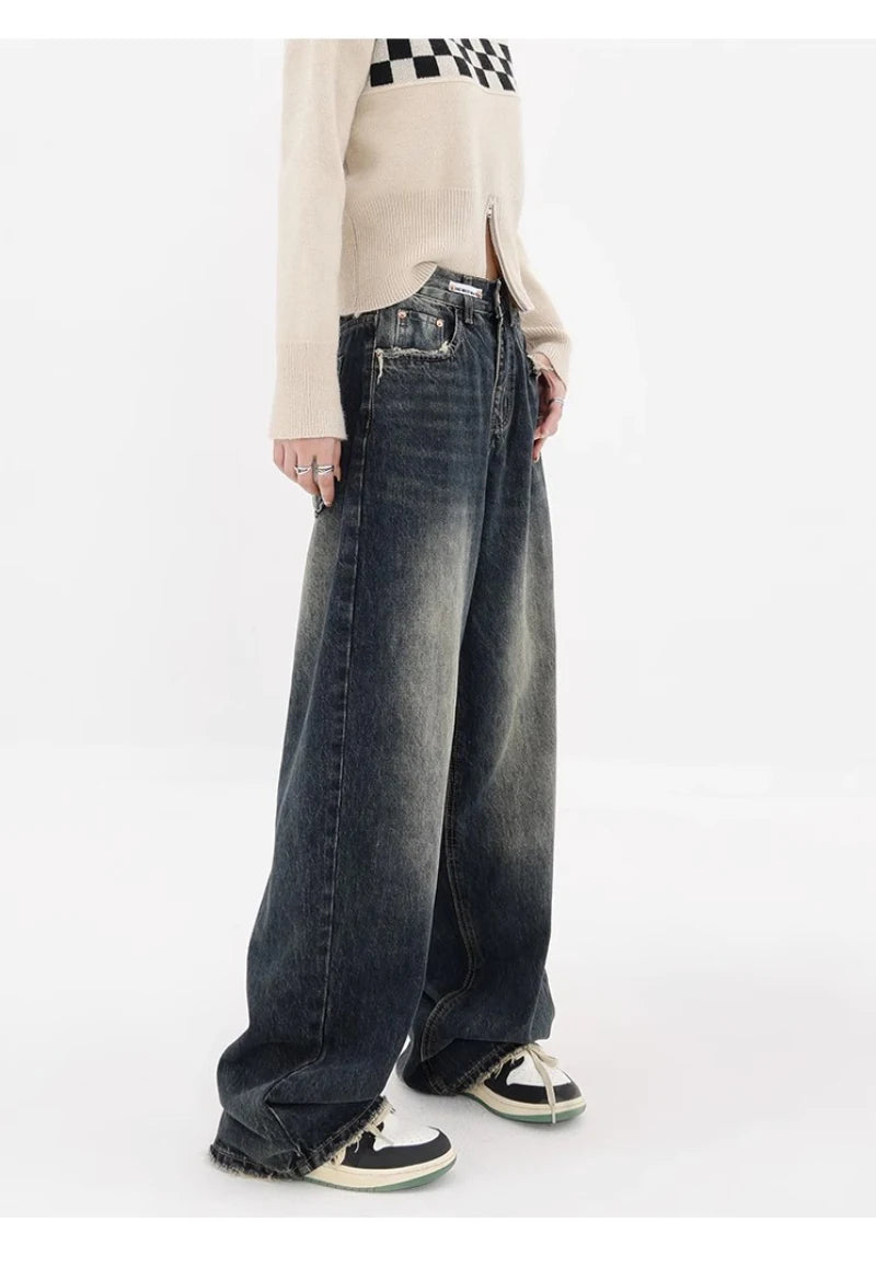 Harajuku Y2K Loose Jeans Women'S Streetwear Retro Fashion High Waisted Pants High Street Loose Wide Leg Denim Pants Women