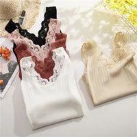 2025 Sexy Basic Lace Camisole Summer Knit Tank Top Women V Neck Camisole Female Camis High Elasticity Top Casual Tank Tops