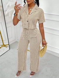 Striped Cropped Shirt & Wide-Leg Pants Set