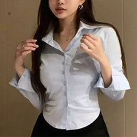 Chiffon Button-Down Crop Blouse