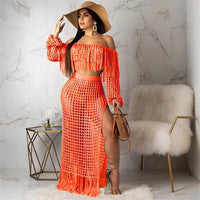 Fringed Tassel Crochet Hollow-Out Maxi Dress