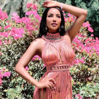 Vintage Tassel Halter Backless Crochet Maxi Dress