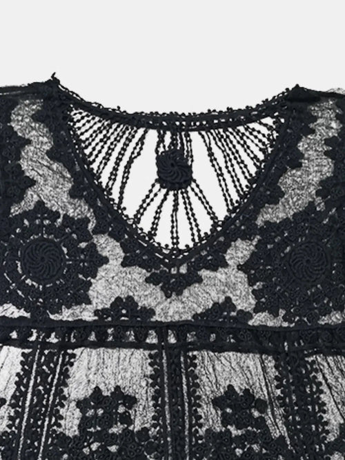 Sheer Lace Round Neck Beach Cover-Up