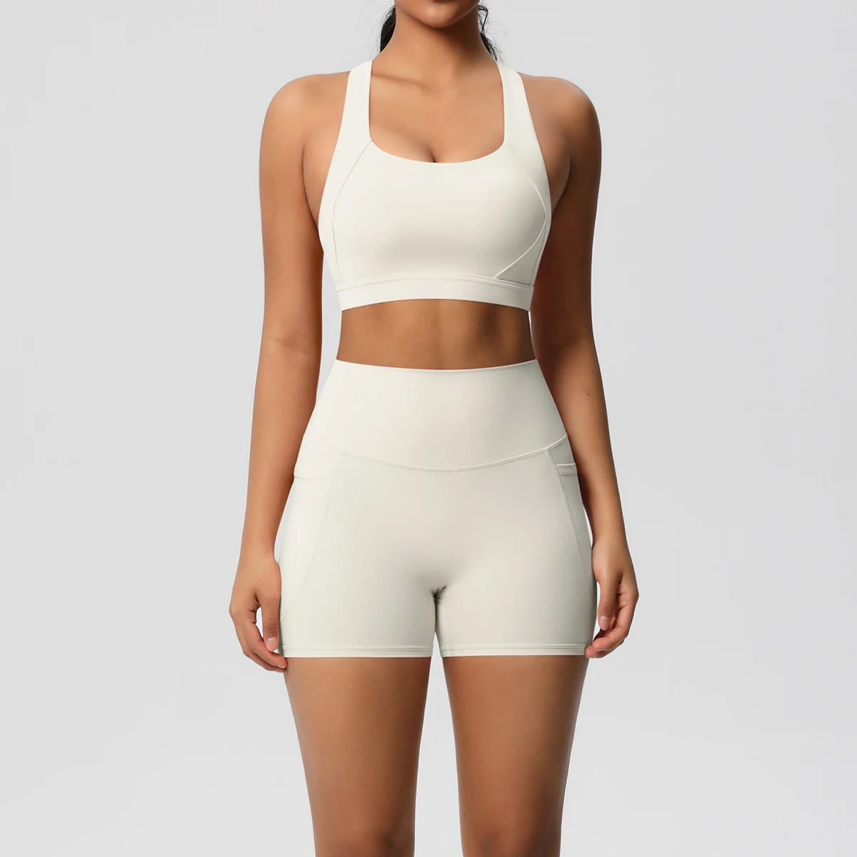 2-Piece Yoga Set – Crossover Bra & Shorts