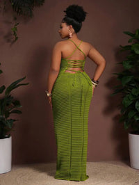 Crochet Hollow V-Neck Bodycon Maxi Dress
