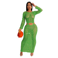 Sequined Crochet See-Through Bodycon Maxi Dress