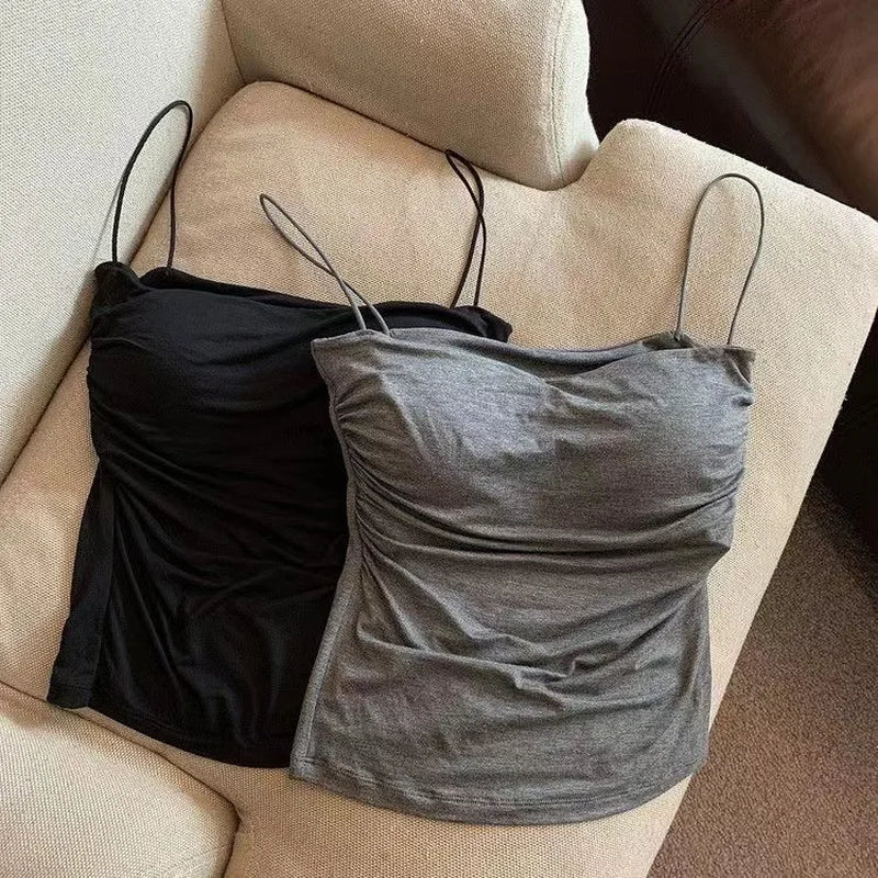 New Women'S Halter Top Summer Korean Style Trend Fashion Built-In Women'S Bra Stretch Women'S Beach Everyday Casual Tank Top