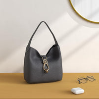Women'S Small Logo Lock Sac Shoulder Bag in Pebble Grain Leather, with Signature Closure