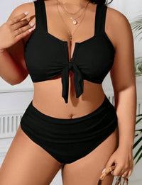 Plus Size Ribbed High Waist Tummy Control Bikini Set