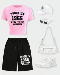 NYC Brooklyn 1965 Crop Tee & Wide-Leg Shorts Set