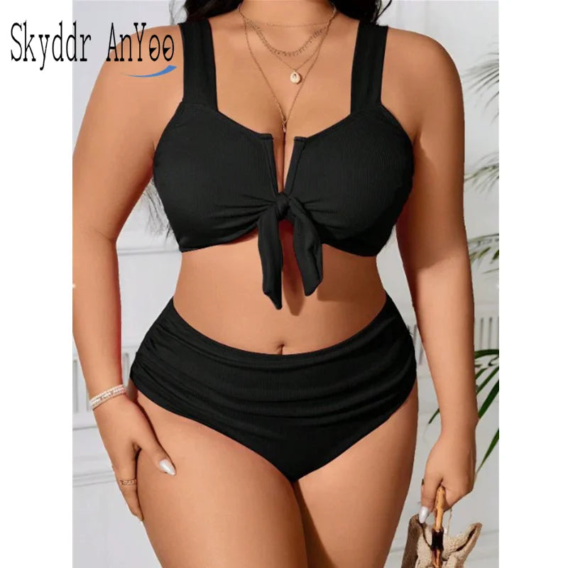 Plus Size Ribbed High Waist Tummy Control Bikini Set