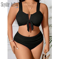 Plus Size Ribbed High Waist Tummy Control Bikini Set