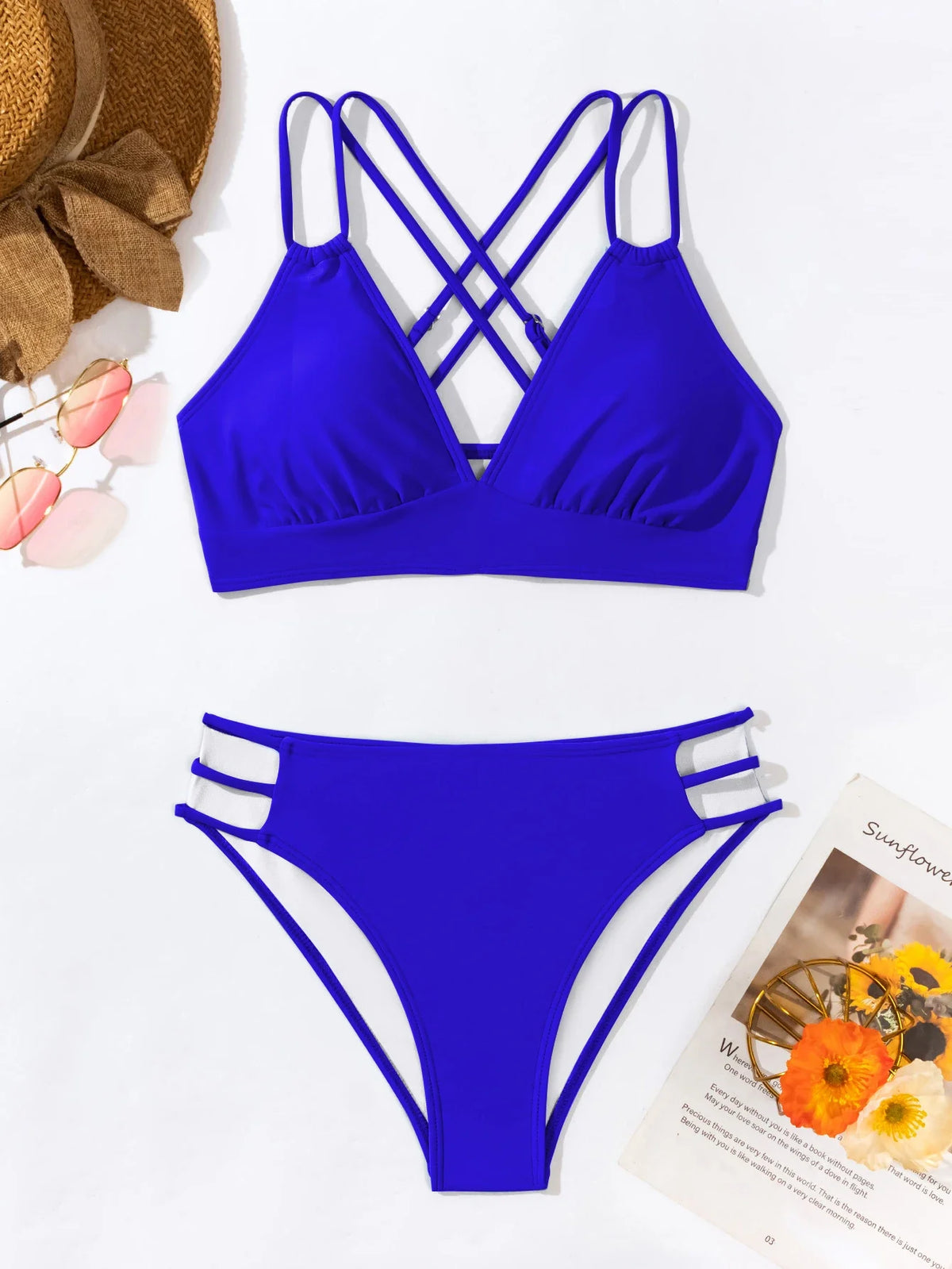 Double Strap Cross-Back Hollow Bikini Set
