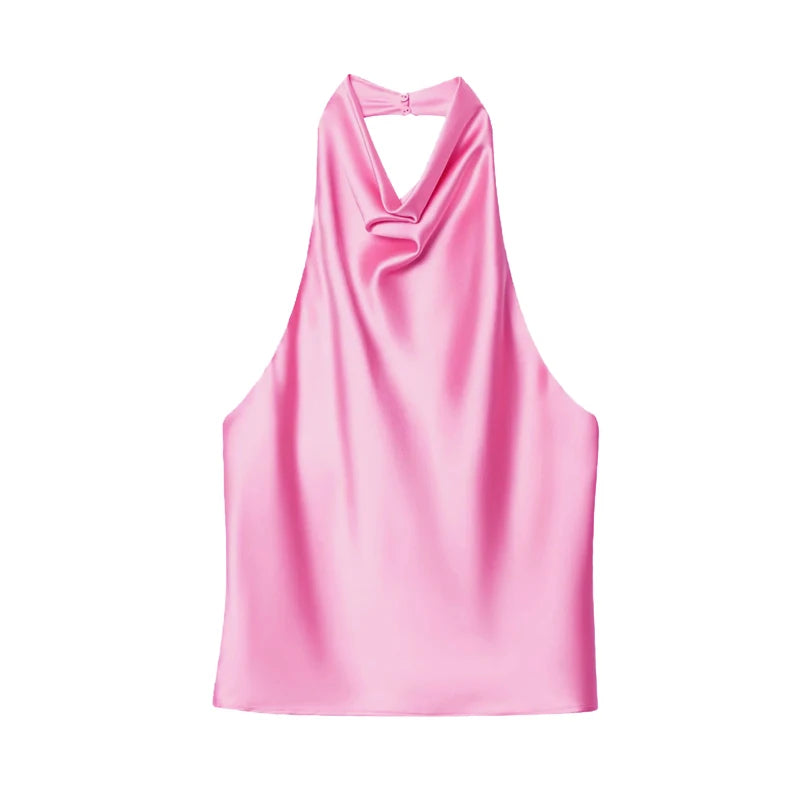 Satin Backless Halter Camisole Top