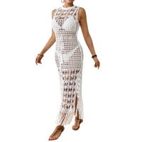 Backless Tassel Crochet Hollow-Out Maxi Cover-Up Dress