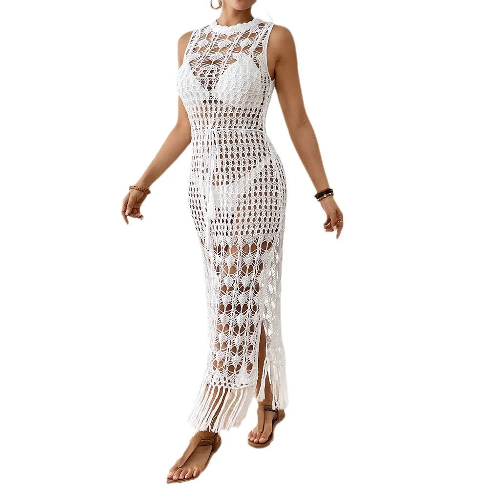 Backless Tassel Crochet Hollow-Out Maxi Cover-Up Dress