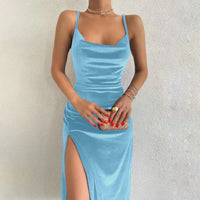 Velvet Swing Collar Slit Maxi Dress
