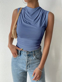 Pleated Half-High Neck Sleeveless Top
