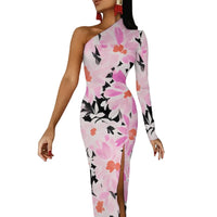 One-Shoulder Floral Print Bodycon Maxi Dress